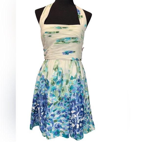 Adrianna Papell Blue and Green Floral Dress Size 10 - Picture 1 of 6